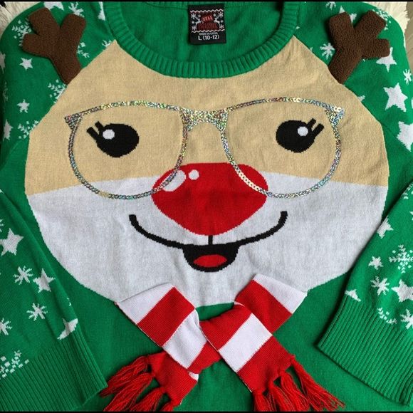 Rudolph The Red Nose Reindeer 3D Holiday Sweater Puffy Glitter - Picture 4 of 7